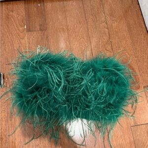 Fashion Nova Emerald Feather Bandeau Top